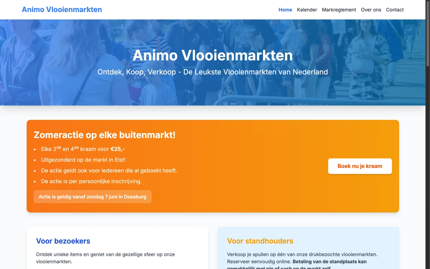 Website van Animo Vlooienmarkten