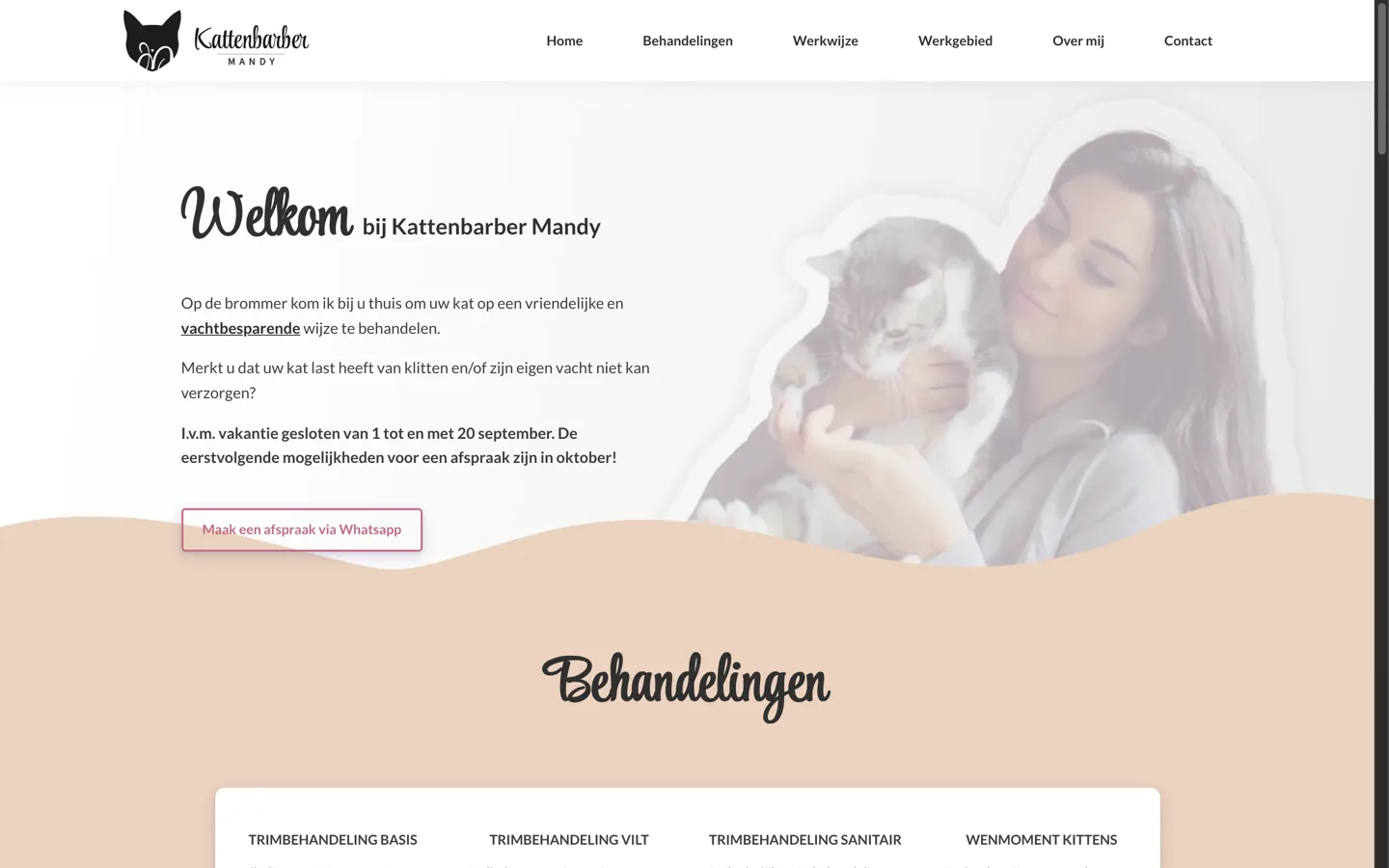 Website van Kattenbarber Mandy