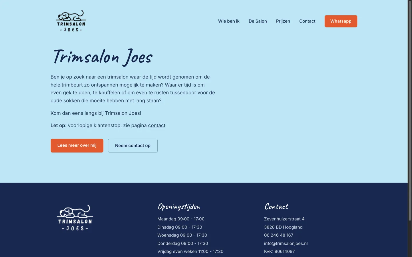 Website van Trimsalon Joes